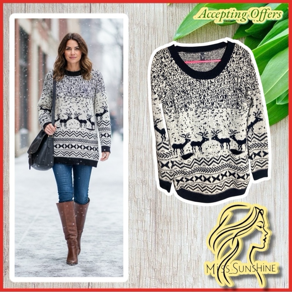Windsor - Sz S - Deer winter tunic sweater - pair w/ leggings or skinny jeans